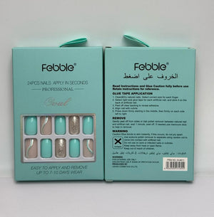 Febble Oval Mint & Silver Glitter Press-On Nails – Handmade Luxury Set