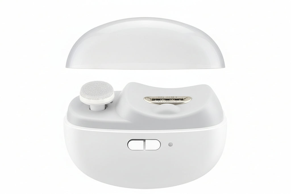 White electronic device with buttons on a white background