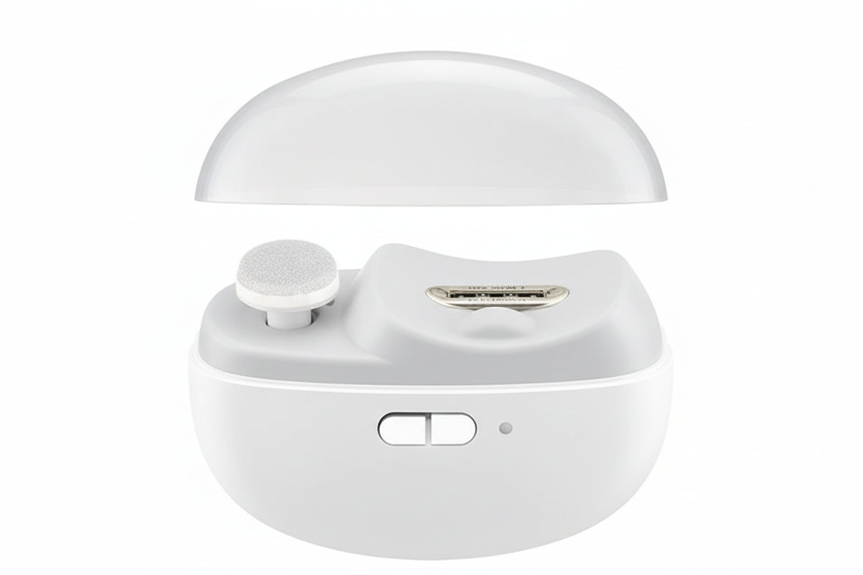 White electronic device with buttons on a white background