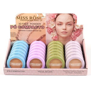 Miss Rose makeup product packaging with face powder shades.