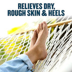 Person's feet relaxing in a hammock with text 'Relieves dry, rough skin & heels'.