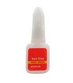 Nail glue bottle with red label on a white background