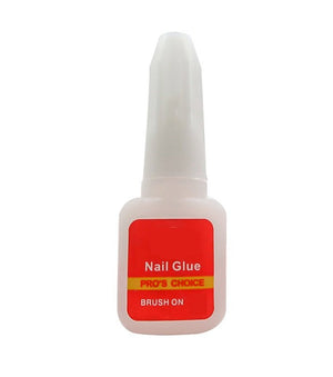 Nail glue bottle with red label on a white background