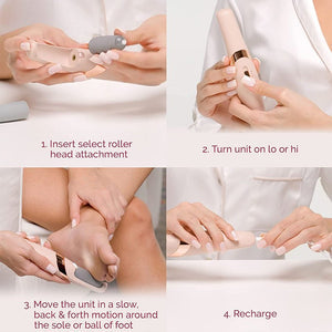 Step-by-step guide on using a foot care device with text instructions.