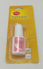 Nail glue bottle with yellow packaging on a white background
