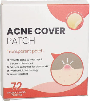 Box of Acne Cover transparent patches with text and a small illustration on a white background.